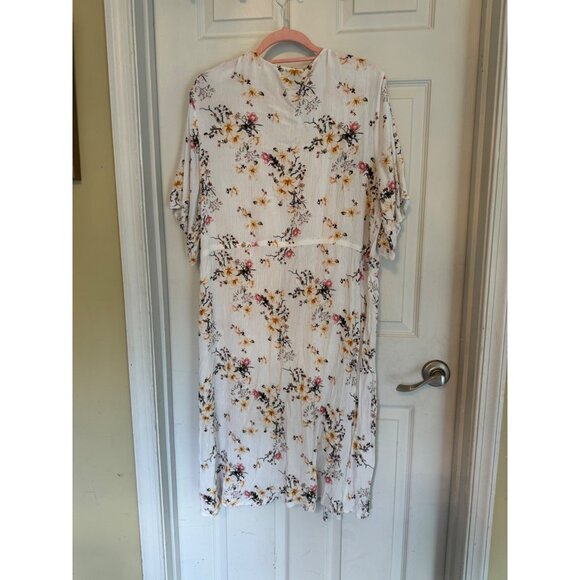 Justify Duster White Floral Short Sleeve Crinkle Rayon Lightweight Drawstring 3X - Picture 6 of 7